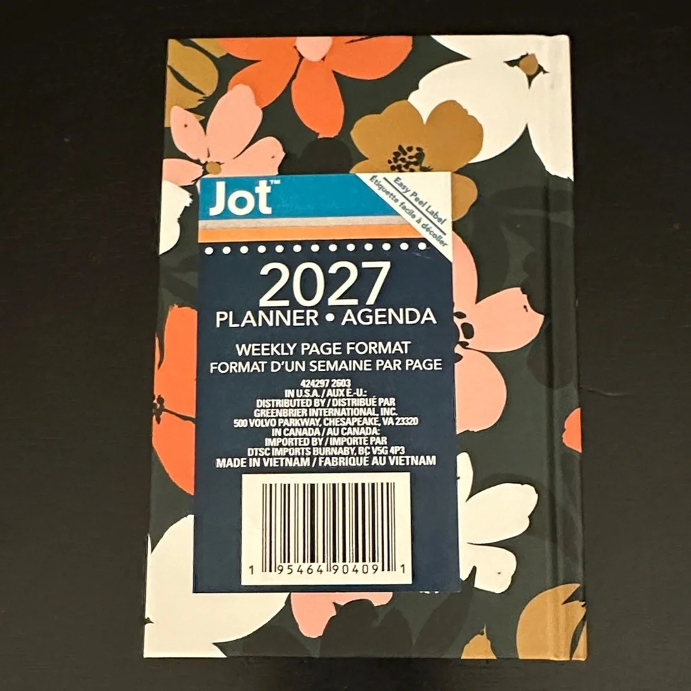 2027-28 Floral Hardcover Planner - Black & Coral